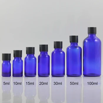 15ml stikla zila pudele ar aizbāzni black skrūvējamu vāciņu, Cospack kosmētikas iepakojums 15 ml pudele