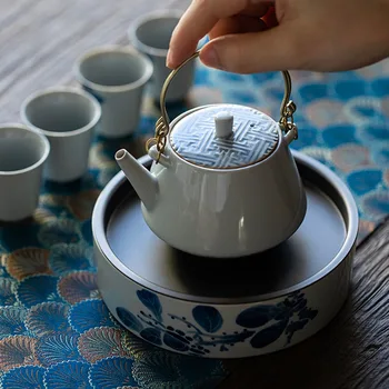 190ml Roku apgleznoti Hurmas Tējkanna Sadzīves Kungfu Teaset Filtrs Bumbu Caurums Keramikas Tējas Maker Vara Pacelšanas Rāmja Pot Drinkware