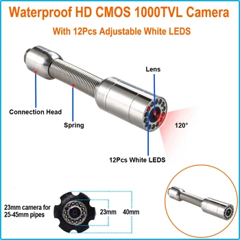 20-50m Kabeļu Cauruļu Pārbaudes Kameras Ar 7inch LCD Monitors 23mm Drenāžas Kanalizācijas Rūpniecības Kameras Endoskops Video Santehnikas Sistēma