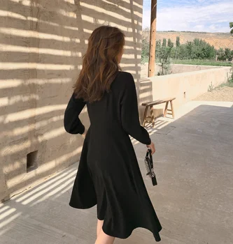 2022. gada Pavasara Rudens Sieviete Dress Vintage Black Kleitas Sievietēm Eleganto Midi Kleita ar garām Piedurknēm Vestido Mujer De Pph3490