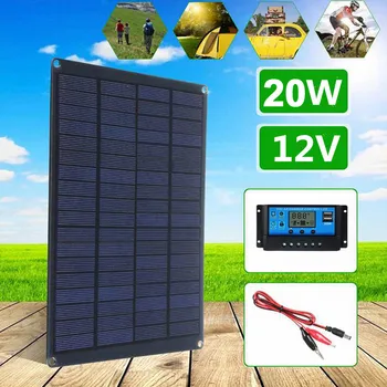 20W Saules Panelis ar Akumulatoru Klipu un 20A Kontrolieris 18V Monokristālu Saules baterijas, Āra Kempings, Pārgājieni Saules Auto Lādētāju