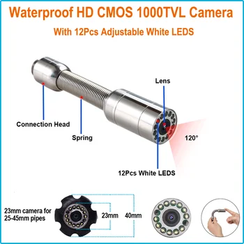 23mm Endoskopu Pārbaudes Kameras 20m Kabelis, 9 collu LCD Kanalizācijas Drenāžas Cauruļu Pārbaudes Kameru Sistēma Ar 12pcs LED Gaismas