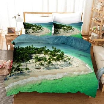 3D Beach View Palmu Koki Piejūras Dabas Motīvu Drukāt Sega sedz, Dekoratīvās Guļamistaba 3pcs Spilvendrānas Mierinātājs, Gultas Komplekti Karaliene