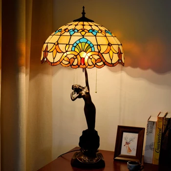40cm baroka retro galda lampa Tiffany vitrāžas villa, viesistaba, guļamistaba, bārs, veranda Dieviete meitene dekoratīvās galda lampas