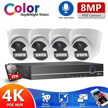 4CH 8MP Ultra HD CCTV VRR Sistēma, Krāsa Nakts Redzamības Drošības Kameras komplektu 4K POE VRR H. 265 Dome divvirzienu Audio Novērošanas Kamera
