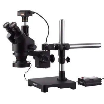7X-45X Black Trinokulara Stereo Tālummaiņas Mikroskopa uz Vienu Roku Boom Stand ar lieljaudas 80-LED Ring Light & 10MP USB3.0 Digitālās