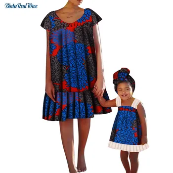 Bazin Riche Mamma un Meita Drēbes Cēloņu Ceļa Garums Kleita Dashiki Meitene Kleita Āfrikas Sieviešu Kleitas, Ģimenes Apģērbu WYQ555