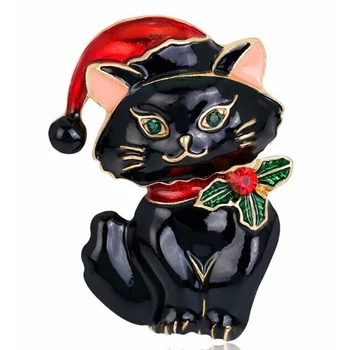 Bezmaksas Piegāde Modes Dzīvnieku Elegants Melns Un Balts Ziemassvētku Kaķis Par Ziemassvētku Dāvanu Rhinestone Kristāla Ziemassvētku Broša