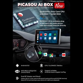 Bezvadu Carplay IOS Android Auto Ai Lodziņā Auto Multimedia Player 4+64G Audio Navigācijas BMW KIA Toyota, Mercedes