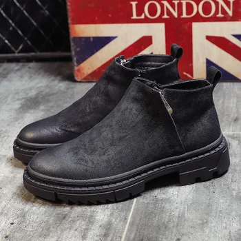 Britu stila vīriešu ikdienas chelsea zābakiem dabīgās ādas kurpes platformas kovboju boot ārā potītes botas masculina sapatos hombre