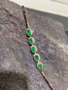 Dabīgais zaļais smaragda akmens Aproce Dabas dārgakmens aproce S925 sudraba modes Elegants, apaļas sievietes puses smalkas rotaslietas dāvanu