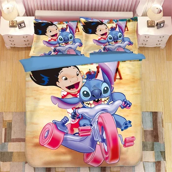 Disney stitch 3D gultas piederumi print set queen izmēra mierinātājs attiecas uz bērniem, divguļamā gulta izplatīšanos mājas tekstila 3-4gab guļamistaba dekorēšana