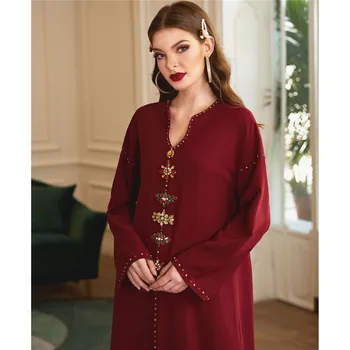 Dubai Kaftan Luksusa Rhinestones Arābu Abaya Islāma Apģērba Tuvajos Austrumos, Sievietes Gara Kleita Musulmaņu Maxi Drēbes Ramadāna Eid Modes