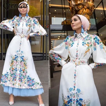 Eid Abaya Dubaija Musulmaņu Modes Kleita, Hijab Ziedu Iespiesti turku Kleitas Abayas Sievietēm Kaftan Islāmu Halāti De Moda Musulmana