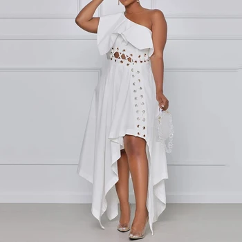 Elegants Balts Puse Kleita Sievietēm Ladylike Modes Viena Pleca, Dobu Sexy Modes Sieviešu Asimetrisks Oficiālu Garās Kleitas 2021