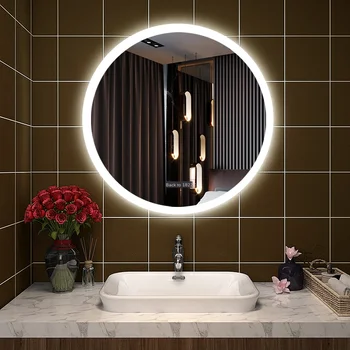Enerģijas taupīšanas saprātīga spogulis touch switch LED apaļš spogulis HD sudraba spoguli piestiprināt pie sienas, vannas istabā spoguli saprātīga demisti