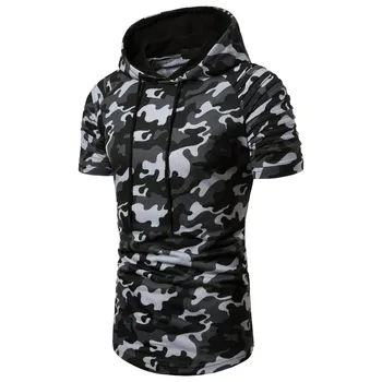 GELITAYIN Plus Lieluma Moderns Vīriešu Ikdienas Tshirt Vasaras Maskēšanās Īsām Piedurknēm Kapuci T-krekla Krokas Dizaina Cilvēks Street Wear T Krekls