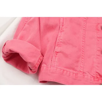 Harajuku Vintage Pink Plats Piedurknēm, Sieviešu Džinsa Mētelis Pavasara Pavasarī Ir 2021. Gadījuma Vienas krūtīm, garām Piedurknēm Džinsu Jaka Sieviešu
