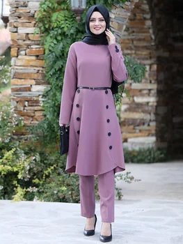 Hijab Uzvalku 2 Gabals Tunika Bikses Islāma Musulmaņu Sievietes Kopā Pogu Detalizēti Kvalitātes Auduma Josta Izgatavots Turcijā Elegants