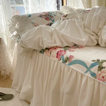 Ins korejiešu stilā četras gabals, kas no tīras kokvilnas korejas puķu princese retro sega lapa gultas komplekts mājas Sega sedz,