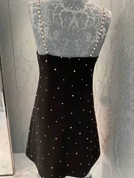 Ir 2021. Vasaras Sievietes, Jaunas M Luksusa Zīmolu Dizains Melnā Spageti Siksnas Kleita Sieviešu Modes Dimanta Piedurknēm-Line Sexy Kleitas