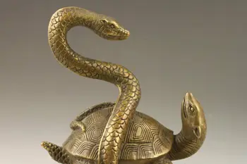 Izstrādāt Ķīniešu Kolekcionējamus Rotā Vecās Handwork Vara Čūsku, Bruņurupuču Auspicious Statuja