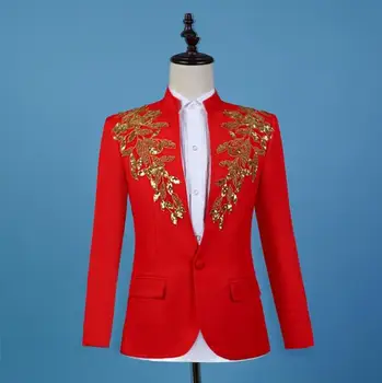 Izšūti vizuļi žakete vīriešu tang tērpi dizainu jaka mens Ķīnas tunika tērps, skatuves tērpu, dziedātāju drēbes masculino homme