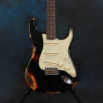 Jaunais standarts Custom elektriskā ģitāra Melnā krāsā,Palisandrs klaviatūra guitarra ar relikvijas