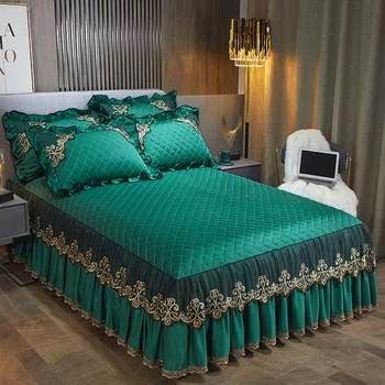 Jaunas kokvilnas Quilting queen, king size Gulta Svārki ar gumiju gultas Pārklājs Gultas Lapa green Gultas Segtu Spilvendrāna Gultas Komplekts
