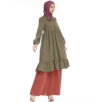 Jaunā turcijas Musulmaņu Sieviešu Modes Tērps tīrtoņa Krāsu Salocīta, Liela Izmēra Top Bikses divdaļīga Abaya Islāma Halal Vakara Kleita