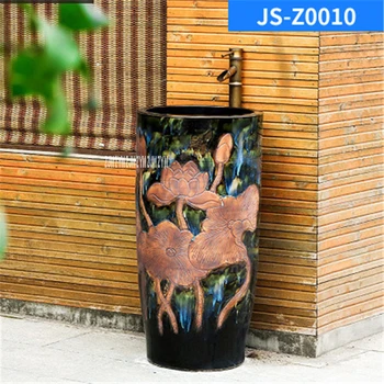 JS-Z0010 Neatņemama Pjedestāls Izlietne Vertikāli Integrēta Keramikas Grīdas Pjedestāla Baseina Vienu Caurumu Kolonnas izlietne Ar Pjedestāls