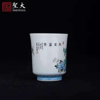 Kauss ar roku apgleznotus keramikas famille rožu CV 18 pārtikušu aromāts-smaržo kausa jingdezhen tējas paraugu tējas tase ar roku