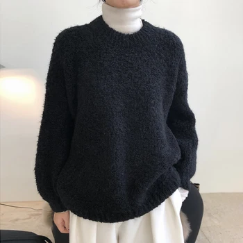 Korejas melns Džemperis Sievietēm O Apkakli, garām Piedurknēm Minimālisma Gadījuma Džemperi Sieviešu Modes Jauns Apģērbu 22020 Rudens Jūra C646