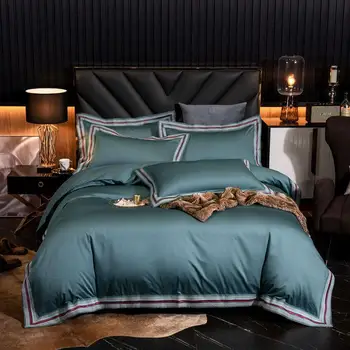 Luksusa kokvilnas 100S izšuvumi gultas piederumi komplekti, Queen, King Size Sega sedz Dzīvokli/aprīkotas Lapa 4gab dzidri krāsu cieto Matēts dāvanu