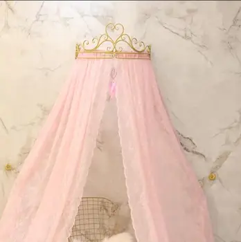 Meitene Guļamistaba Princess Crown gultas aizkaru plaukts mežģīņu aizkaru griestu dome moskītu neto Royal kāzu dekorēšana gultas aizkaru