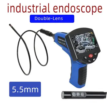 Mini endoskopu kamera elastīgu kabeli dual objektīvs cauruļu industriālo endoskopu HD ūdensizturīgs 5 metri