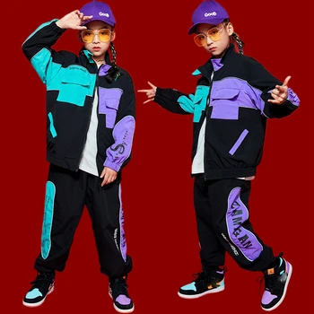 Modes Mūsdienu Deju Tērpi Meitenēm ar garām Piedurknēm, Jaka Hiphop Bikses Sniegumu Deju apģērbi Hip Hop Dejas Drēbes DQS6143