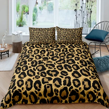 Mājas Tekstils Luksusa 3D Zelta Leopards Drukāt Sega sedz, Uzstādīt un Spilvendrāna Bērniem Gultas Komplekts AU/ES/UK/US Karaliene un Karalis Izmēra