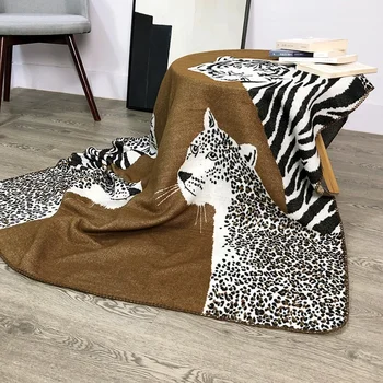 Nesen pievienotās trikotāžas žakarda leopard sega, mīksts un silts akrila sarža segu dīvāns gulta sega titullapa segu