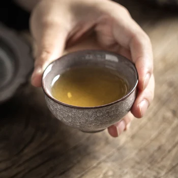 No longquan zaļpelēka krāsa krāsns dzelzs ledus plaisa kausa riepu roku darbs keramikas kung fu master cup vienu tasi tējas paraugu tējas tase