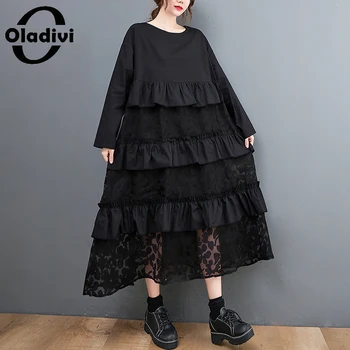 Oladivi Lielgabarīta Sieviešu Apģērbu ar garām Piedurknēm Rudens Kleita Gadījuma Zaudēt Kleitas Black 2021. Gada Pavasarī Jaunu Vestidios Drēbes Femme 3250