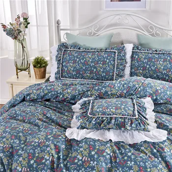 Pastorālā ruffles izšuvumi princese korejas gultas svārki tīras kokvilnas gultas piederumi покрывало для кровати spilvens fiktīvām duvet cover set