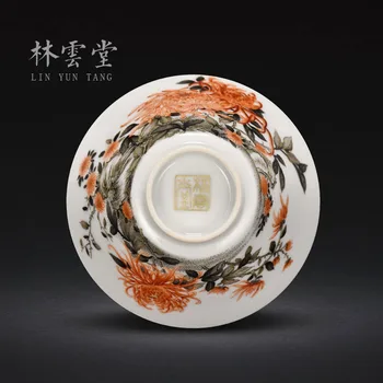 Roku apgleznoti tintes krāsas alauns sarkani krāsotas zelta medaļu Cepuri Kausa viena kausa Jingdezhen keramikas tējas tase lyt9099
