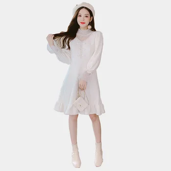 Rudens Ziemas Drēbes, Ģērbšanās Sieviete Ir 2021. Jaunas Elegantas Dāmas Zivs Astei Līdzīgs Sabiezēt Maigu Ķīnas Modes Garām Piedurknēm Samta Kleita Sievietēm