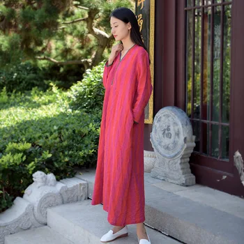 Rudenī 2019 sieviešu Veļa svītru dzija krāsota kontrastu apkakli, V-veida kakla kleita Drēbes