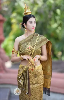 Taizemes tradicionālais Apģērbs sieviešu uzvalks strapless ilgi svārki retro rokām darinātas šalles foto studija, mainot drēbes, Āzijas ceļojumu Kostīms
