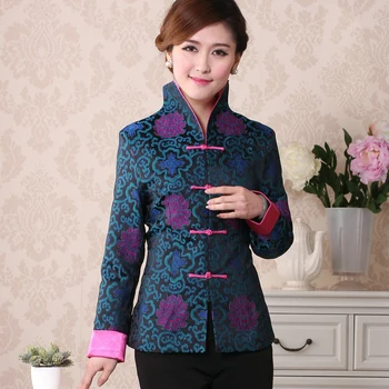 Tang tērps, tops Sievietēm, Cheongsam stila Jaka āzijā Jaunā Gada Svinības Puse apģērbu Ziedu Izšuvumi zīda maisījums Klasisko Auduma