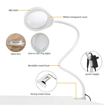 USB LED Lupa Elastīgu Galda Skava Lasīšanas/Metināšanas Lielas Lēcas, Palielināmais Stikls Top Desk Optiskie Instrumenti