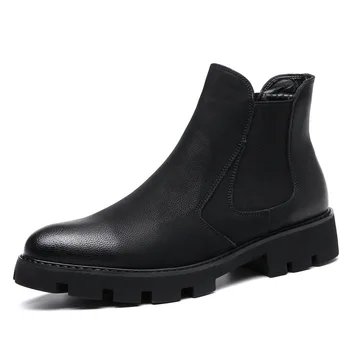 Vīriešu modes melnas platformas zābaki, īstas ādas kurpes rudens ziemas sniega boot chelsea botines hombre potītes botas de homens