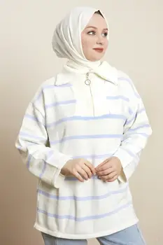 Zila svītraina throated džemperis Sievietēm Musulmaņu Džemperis Modes 2022